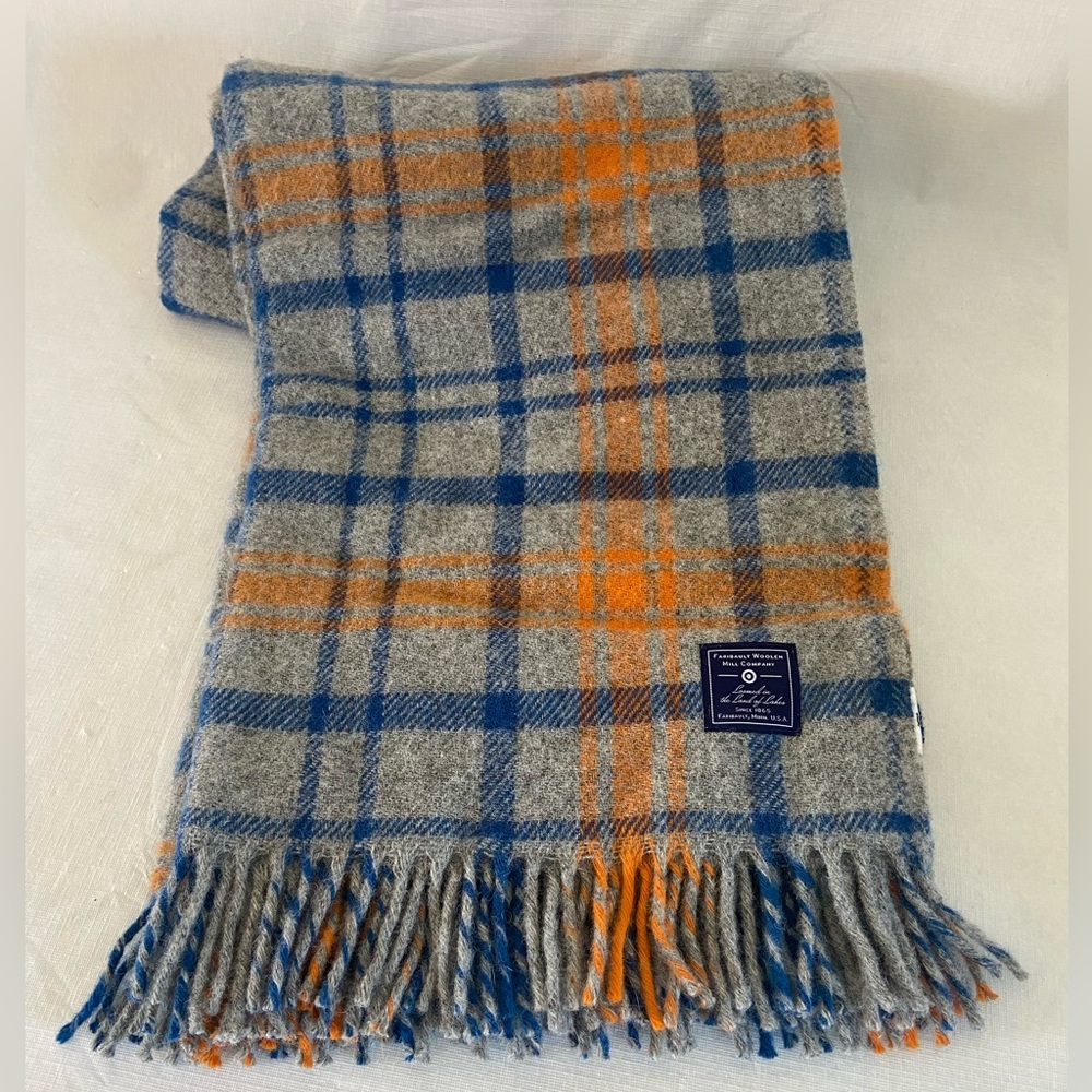 Faribault Woolen Mill Company Throw Blanket 50”x60” Gray,Orange,Blue